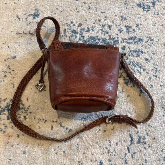 Brighton Brown Leather Woven Strap Ring Buckle Flap Closure Crossbody Bag - Picture 4 of 9